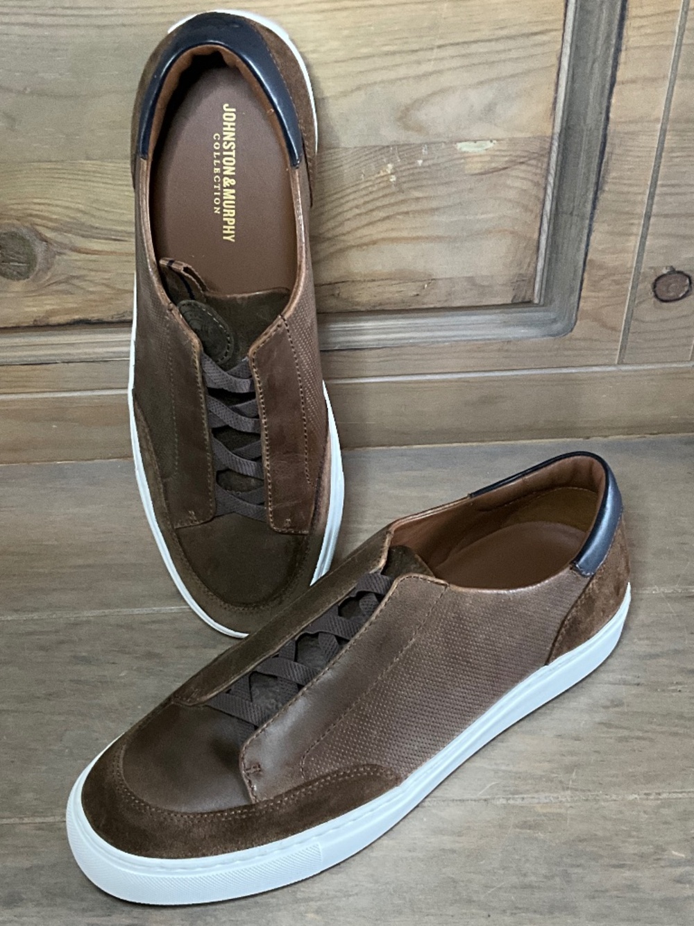 Johnston Murphy Anson Dress Sneaker Men's 12 Brown Suede Slip On Stretch Lace